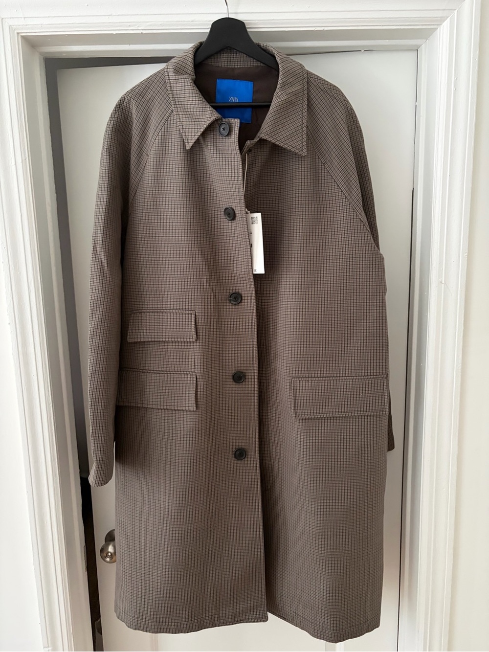 Zara Aaron Levine Men's Brown Micro-Check Trench Coat